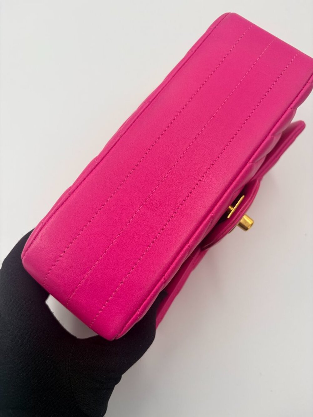Authentic CHANEL Lambskin Chevron Mini Rectangular Pink with gold hardware - Picture 6 of 17